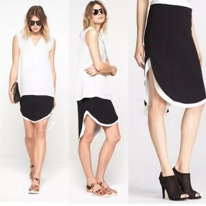 Rag & Bone Ashlee Curved High Low Hem Short Skirt Black/White Size 0 Silk Blend